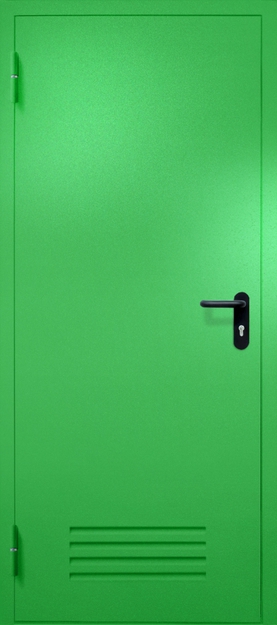 Однопольная противопожарная дверь EI-60 с вентиляцией, окрас по RAL 6037 Однопольная противопожарная дверь EI-60 с вентиляцией, окрас по RAL 6037