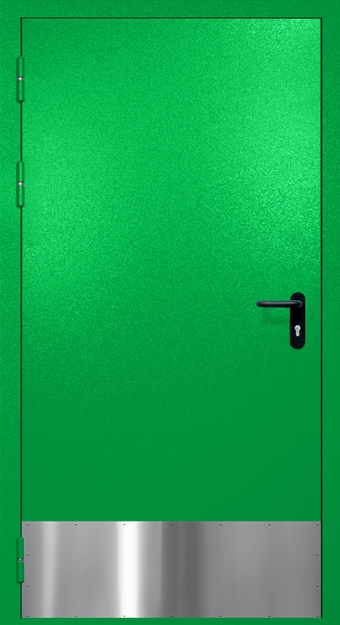 Однопольная противопожарная дверь EI-60 с отбойником, окрас по RAL 6037 Однопольная противопожарная дверь EI-60 с отбойником, окрас по RAL 6037