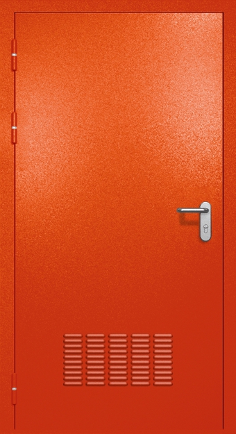 Однопольная противопожарная дверь EI-60 с вентиляцией, окрас по RAL 3003 Однопольная противопожарная дверь EI-60 с вентиляцией, окрас по RAL 3003
