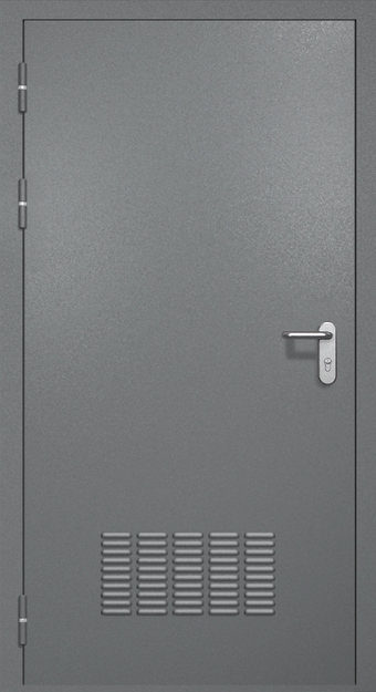 Однопольная противопожарная дверь EI-60 с вентиляцией, окрас по RAL 7001 Однопольная противопожарная дверь EI-60 с вентиляцией, окрас по RAL 7001