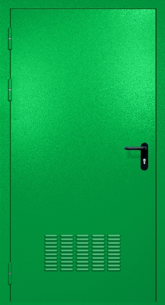 Однопольная противопожарная дверь EI-60 с вентиляцией, окрас по RAL 6037 Однопольная противопожарная дверь EI-60 с вентиляцией, окрас по RAL 6037