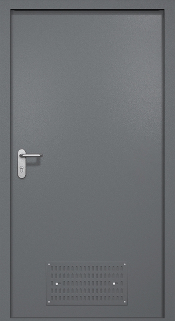Однопольная противопожарная дверь EI-60 с вентиляцией, окрас по RAL 7001 Однопольная противопожарная дверь EI-60 с вентиляцией, окрас по RAL 7001