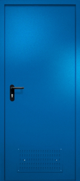 Однопольная противопожарная дверь EI-60 с вентиляцией, окрас по RAL 5002 Однопольная противопожарная дверь EI-60 с вентиляцией, окрас по RAL 5002